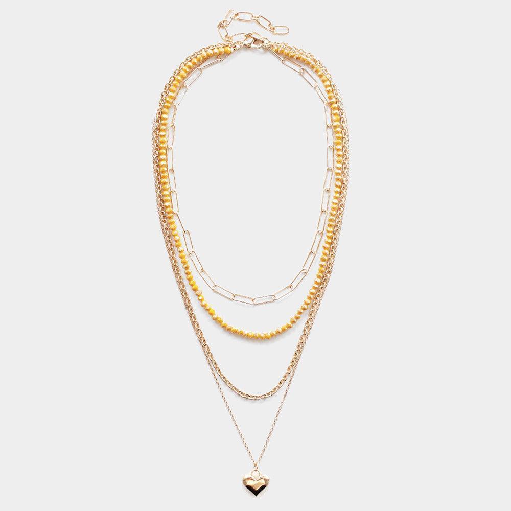 Yellow Metal Heart Pendant Multi Layered Necklace - Jewelry Store by Erik Rayo