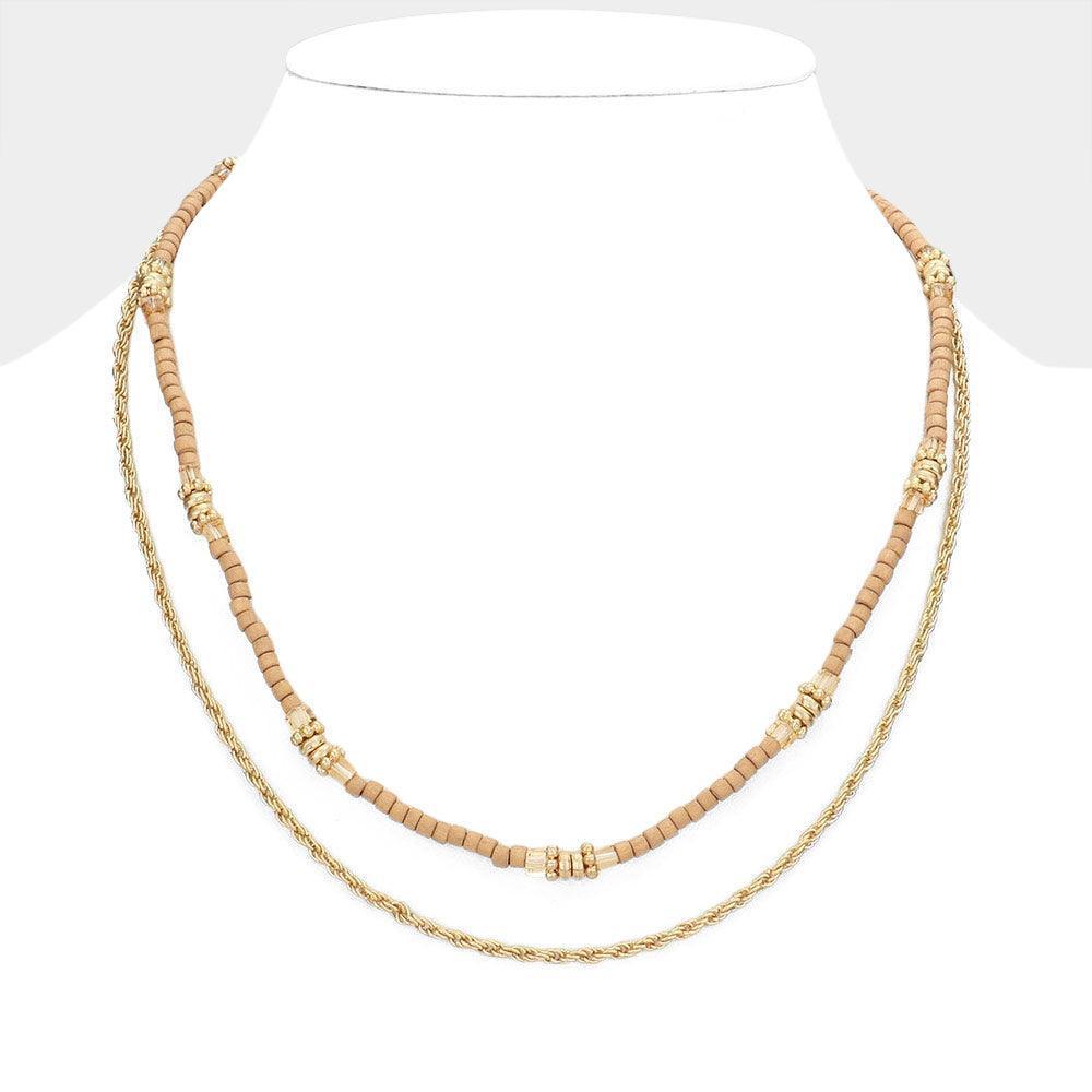 Metal Chain Wood Beaded Double Layered Necklace - Jewelry Store by Erik Rayo