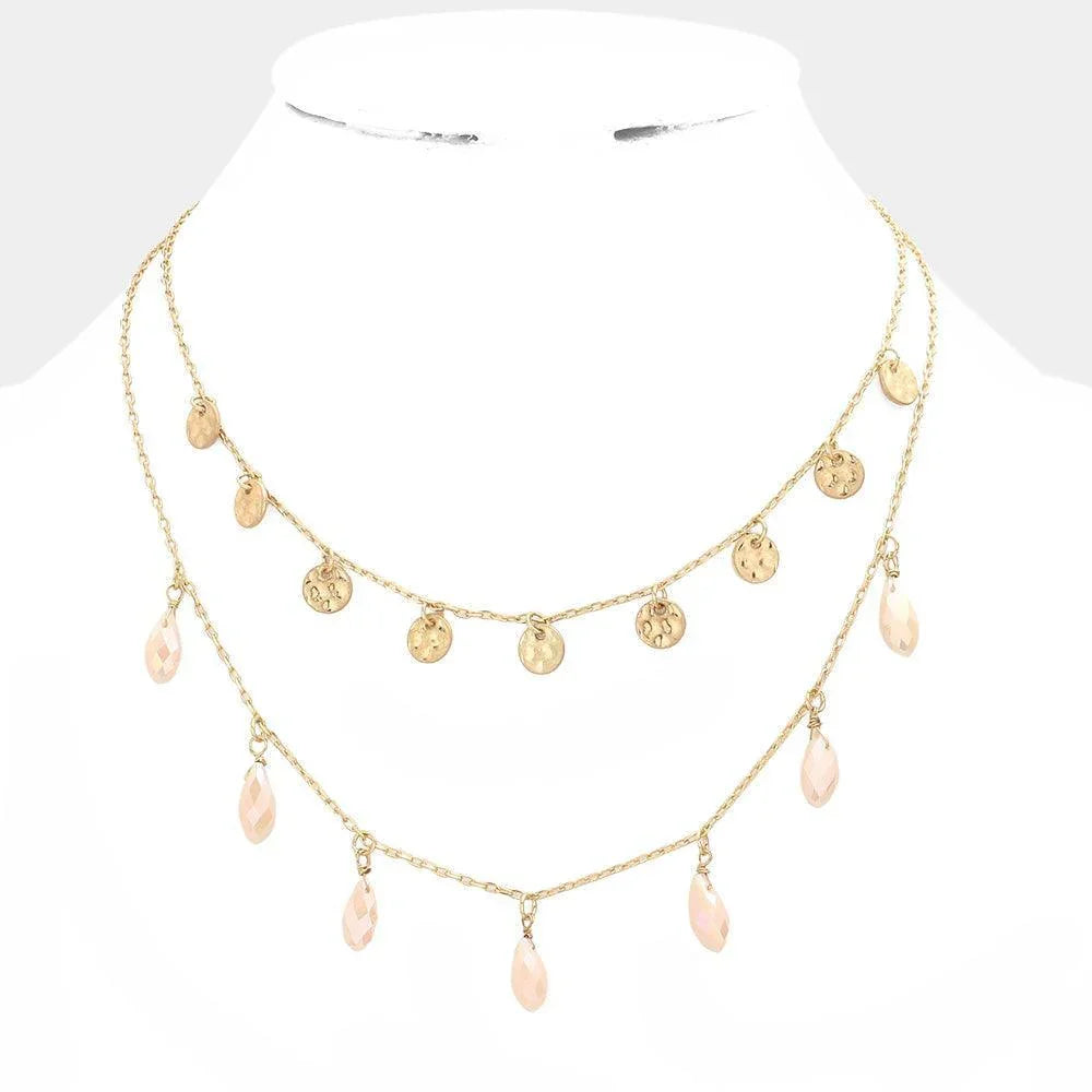 Metal Disc Teardrop Bead Station Double Layered Necklace - Jewelry Store by Erik Rayo