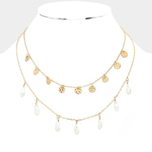 Load image into Gallery viewer, White Metal Disc Teardrop Bead Station Double Layered Necklace
