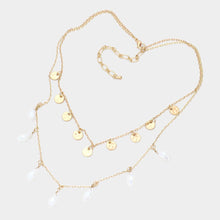 Load image into Gallery viewer, White Metal Disc Teardrop Bead Station Double Layered Necklace
