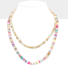 Load image into Gallery viewer, Pink Natural Stone Pearl Wood Pointed Faceted Heishi Beaded Double Layered Necklace
