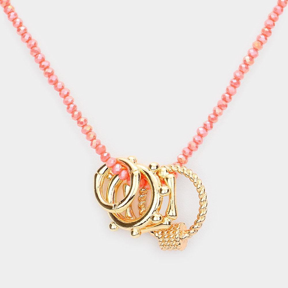 Geometric Open Metal Pendant Faceted Beaded Necklace - Jewelry Store by Erik Rayo