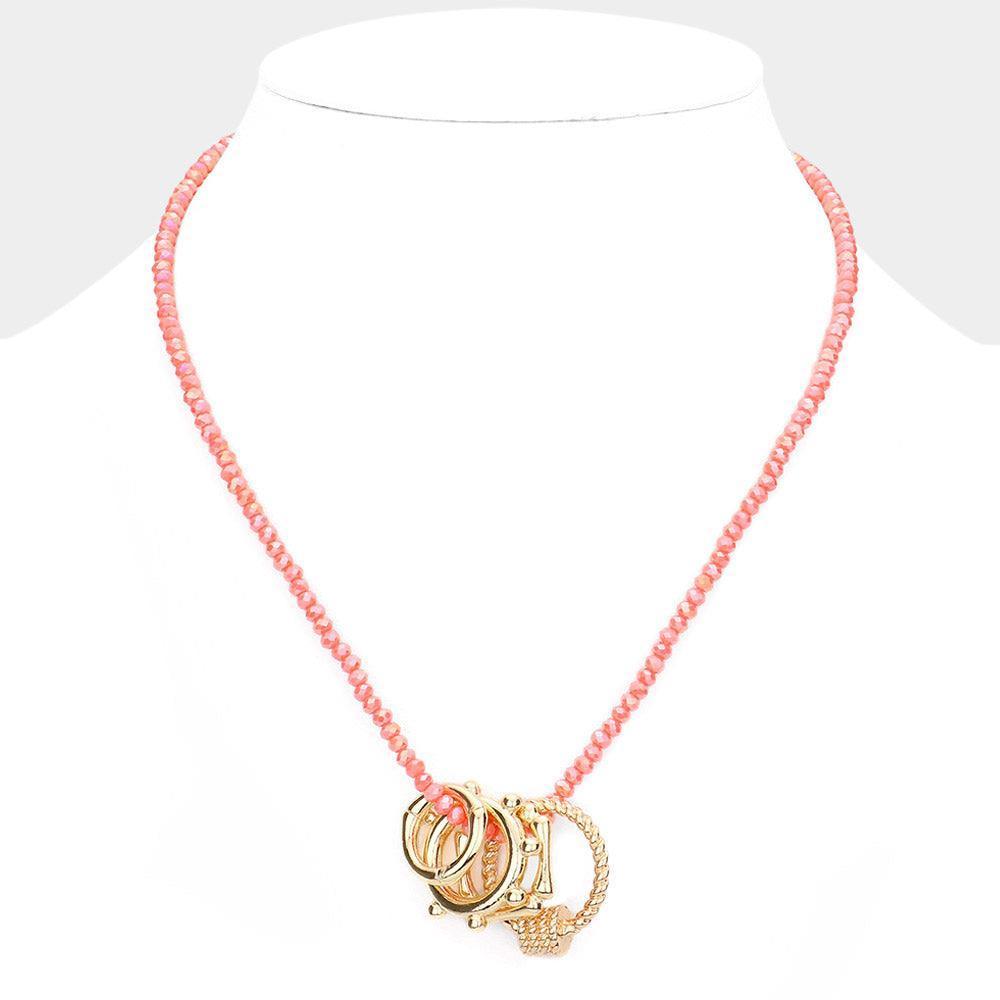 Geometric Open Metal Pendant Faceted Beaded Necklace - Jewelry Store by Erik Rayo