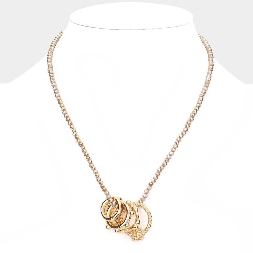 Brown Geometric Open Metal Pendant Faceted Beaded Necklace - Jewelry Store by Erik Rayo