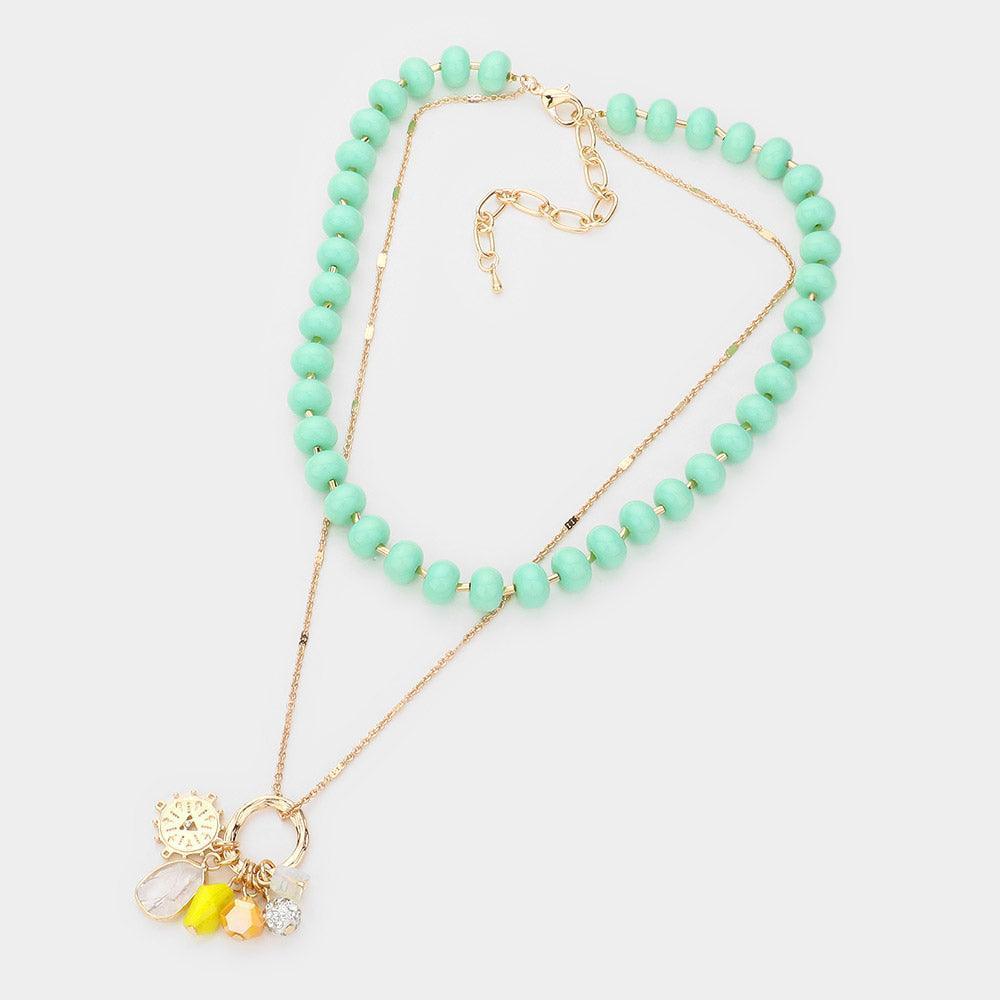 Natural Stone Shamballa Ball Ship Heel Pendant Double Layered Necklace - Jewelry Store by Erik Rayo