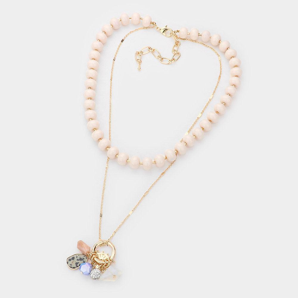 Natural Stone Shamballa Ball Ship Heel Pendant Double Layered Necklace - Jewelry Store by Erik Rayo