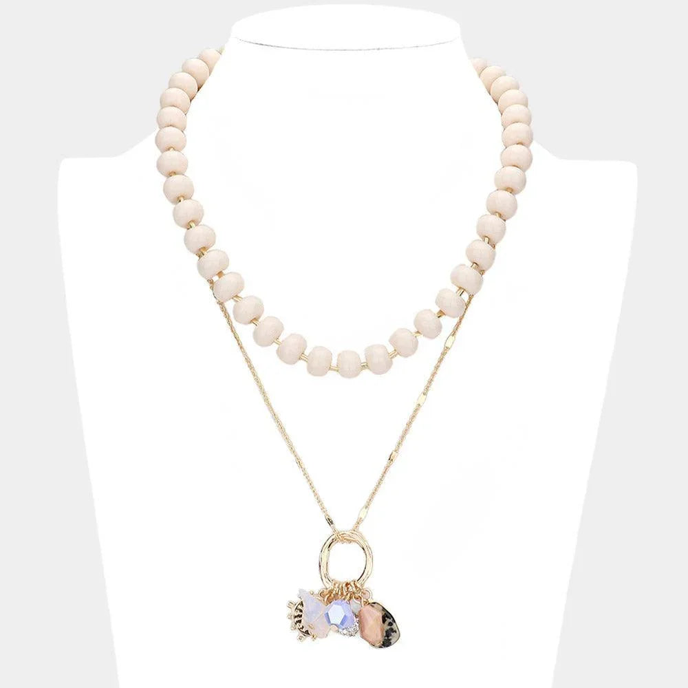 Natural Stone Shamballa Ball Ship Heel Pendant Double Layered Necklace - Jewelry Store by Erik Rayo