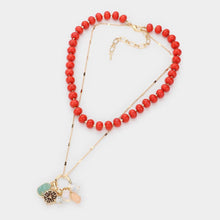 Load image into Gallery viewer, Red Natural Stone Shamballa Ball Ship Heel Pendant Double Layered Necklace
