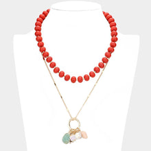 Load image into Gallery viewer, Red Natural Stone Shamballa Ball Ship Heel Pendant Double Layered Necklace
