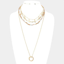 Load image into Gallery viewer, Brown Triple Ring Pendant Wood Beaded Multi Layered Necklace
