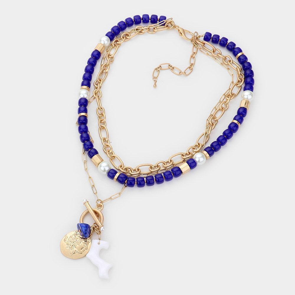 Blue Coral Abstract Resin Metal Coin Pendant Double Layered Necklace - Jewelry Store by Erik Rayo