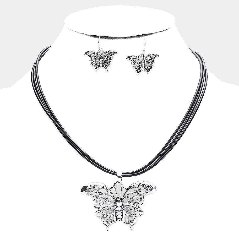 Silver Filigree Antique Butterfly Pendant Necklace - Jewelry Store by Erik Rayo