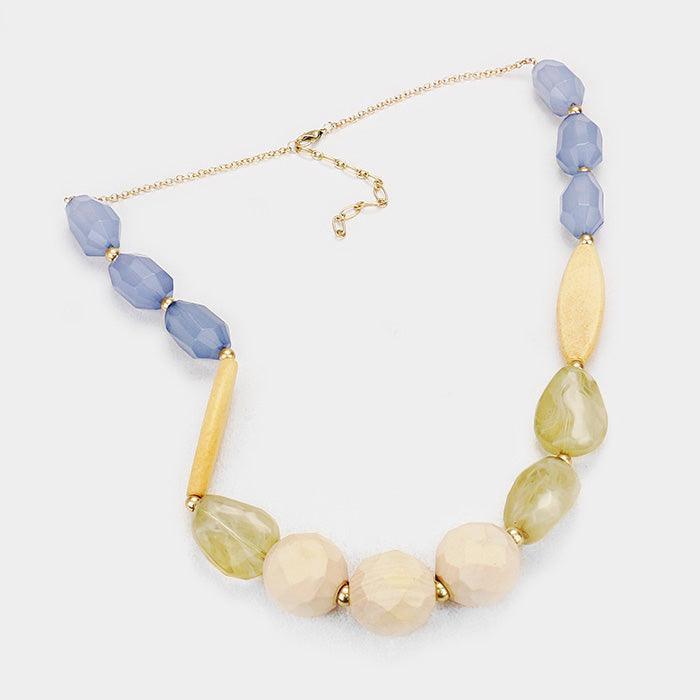 Blue Wood Resin Bead Bib Necklace - Jewelry Store by Erik Rayo