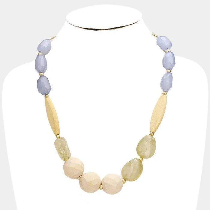 Blue Wood Resin Bead Bib Necklace - Jewelry Store by Erik Rayo
