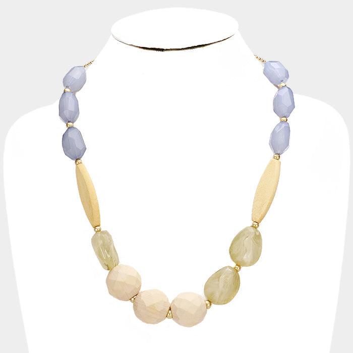 Blue Wood Resin Bead Bib Necklace