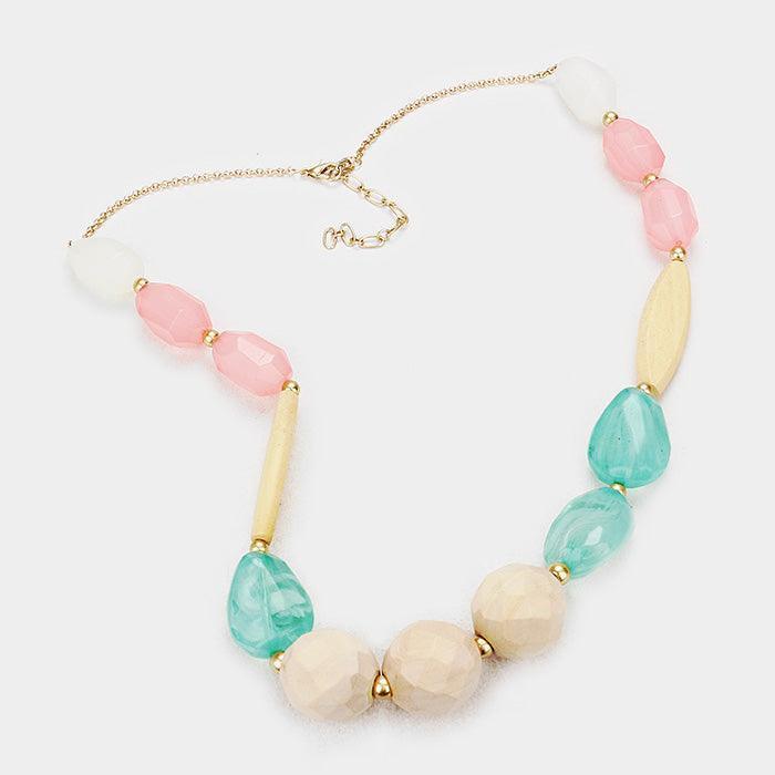 Pink Wood Resin Bead Bib Necklace - Jewelry Store by Erik Rayo