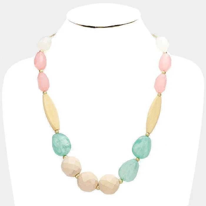 Pink Wood Resin Bead Bib Necklace - Jewelry Store by Erik Rayo