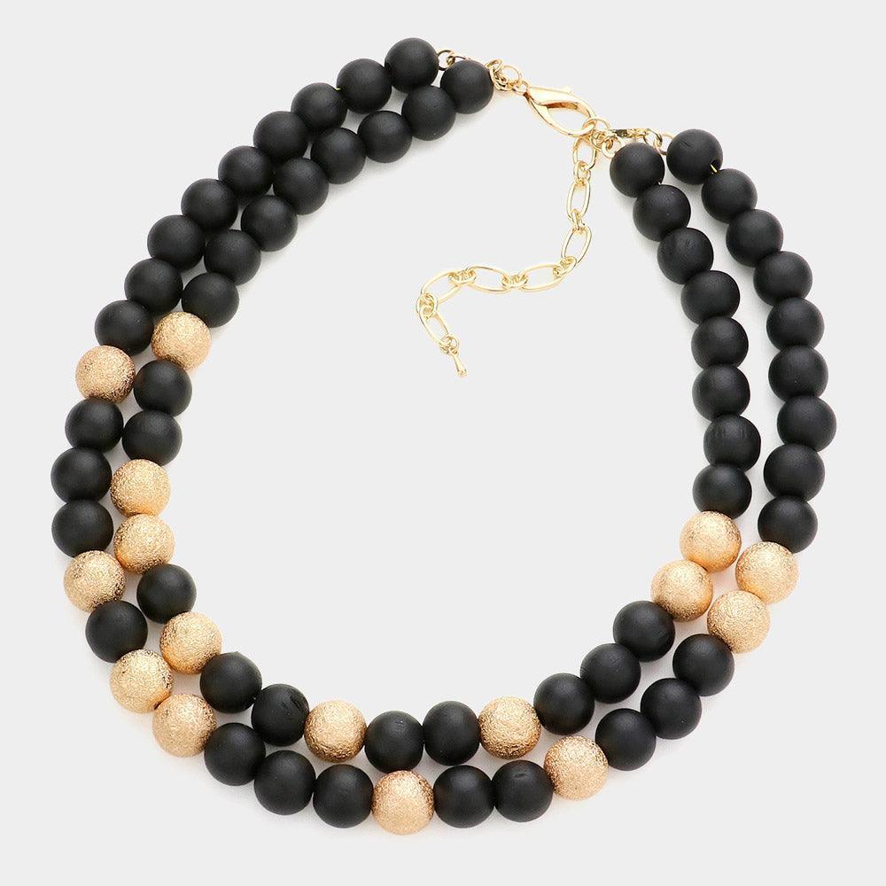 Black Brass Metal Wood Ball Double Layered Necklace - Jewelry Store by Erik Rayo