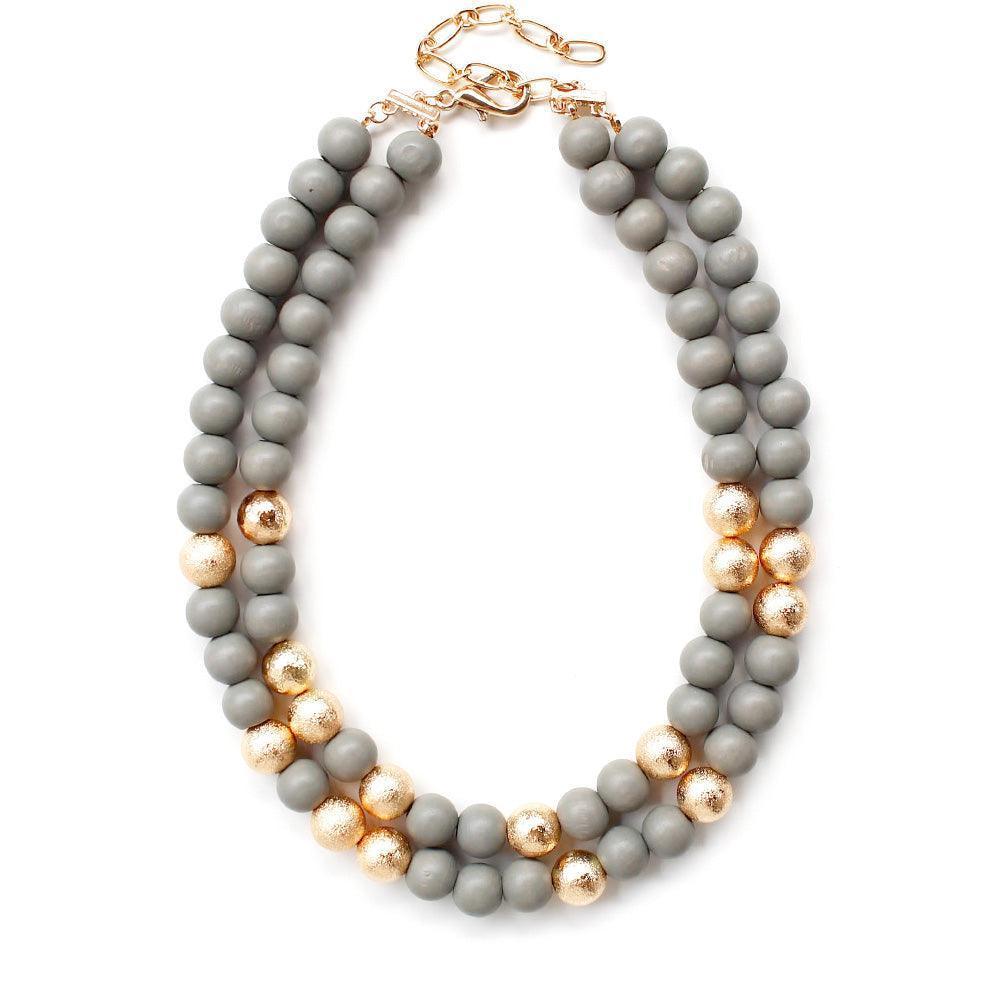 Brass Metal Wood Ball Double Layered Necklace - Jewelry Store by Erik Rayo