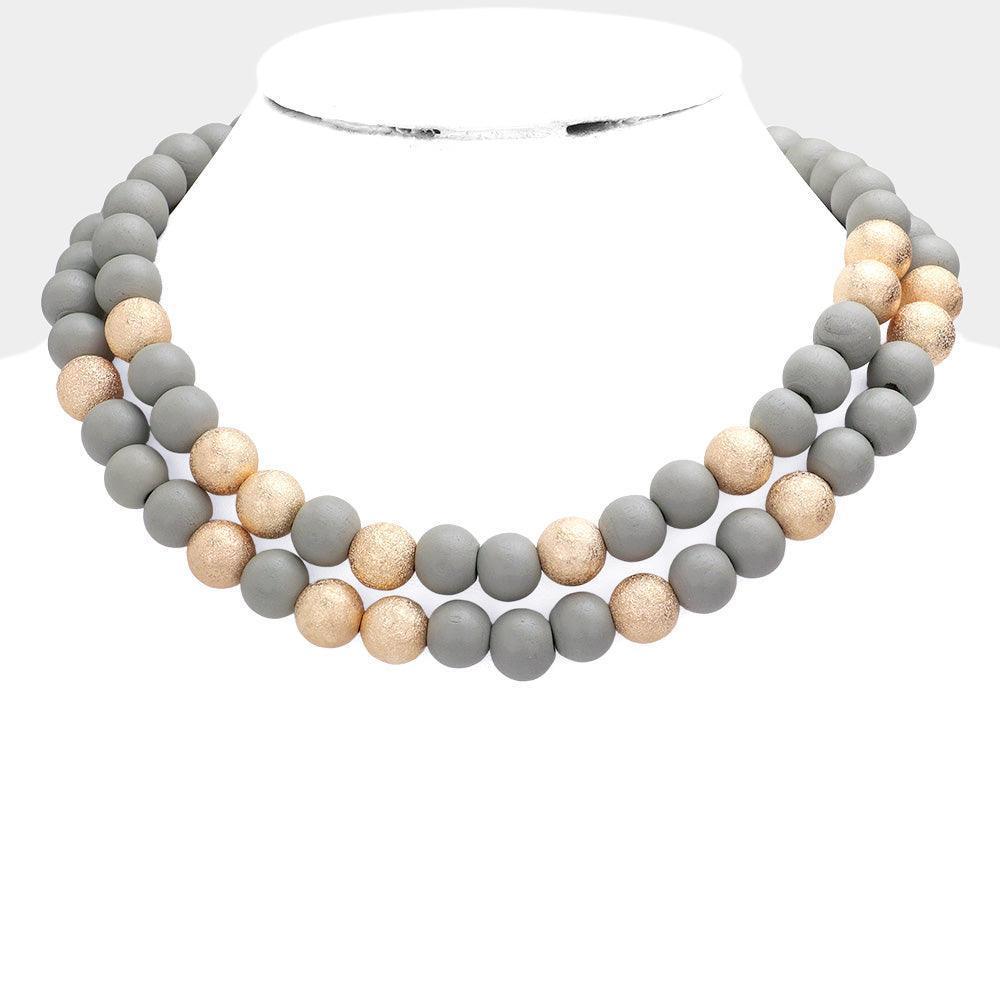 Brass Metal Wood Ball Double Layered Necklace - Jewelry Store by Erik Rayo