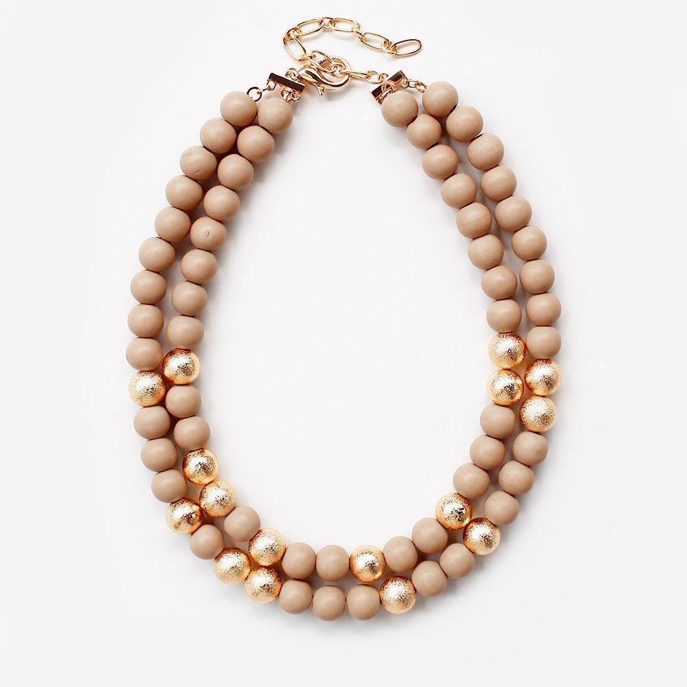 Brass Metal Wood Ball Double Layered Necklace - Jewelry Store by Erik Rayo