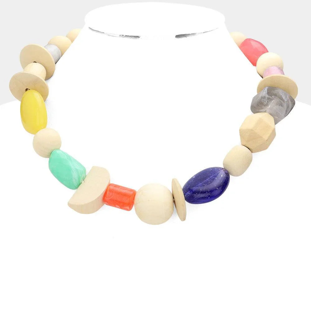 Marbled Bead Wood Collar Toggle Necklace - Jewelry Store by Erik Rayo