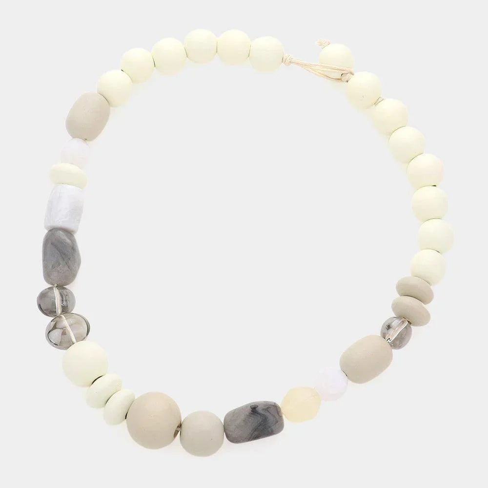 Ivory Marbled Bead Wood Ball Collar Toggle Necklace - Jewelry Store by Erik Rayo