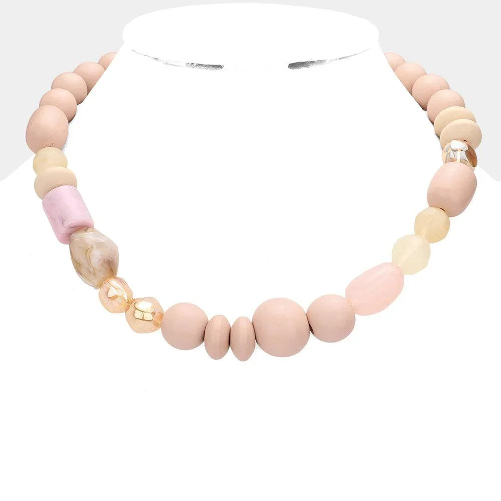 Pink Marbled Bead Wood Ball Collar Toggle Necklace - Jewelry Store by Erik Rayo