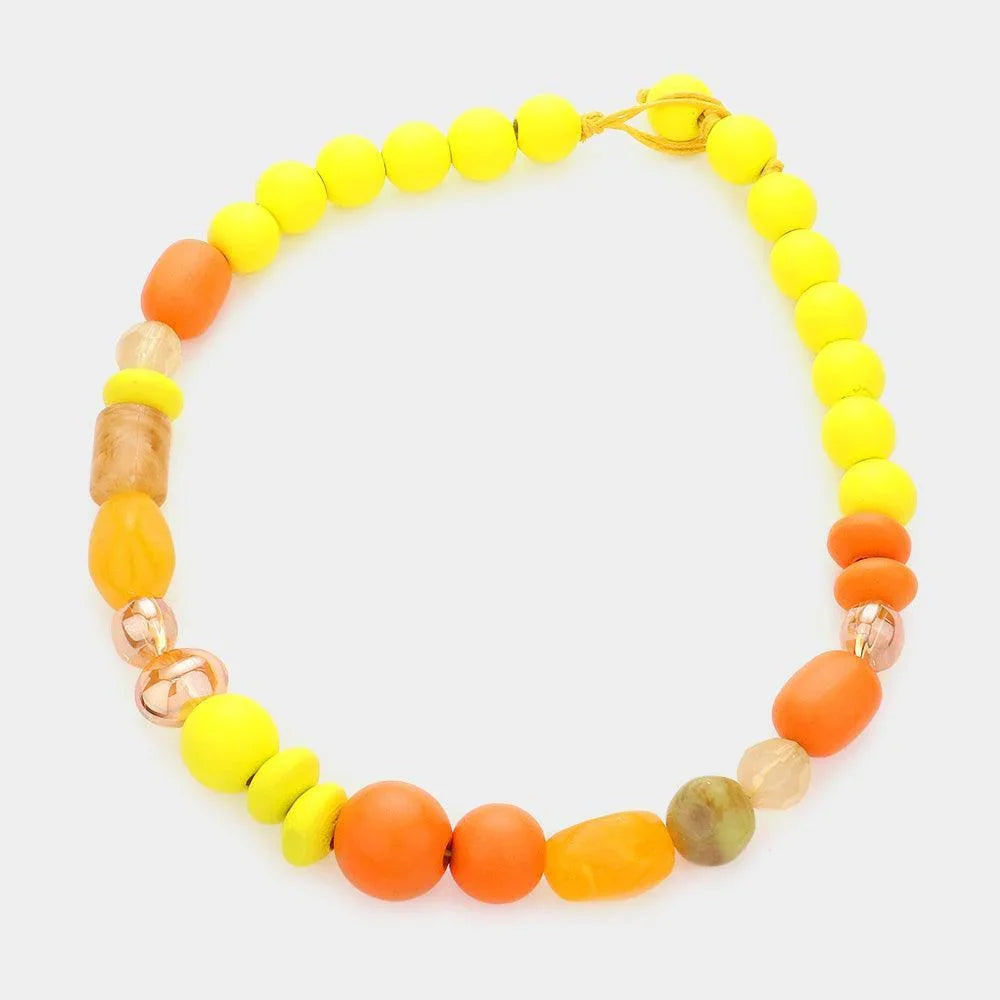 Yellow Marbled Bead Wood Ball Collar Toggle Necklace - Jewelry Store by Erik Rayo