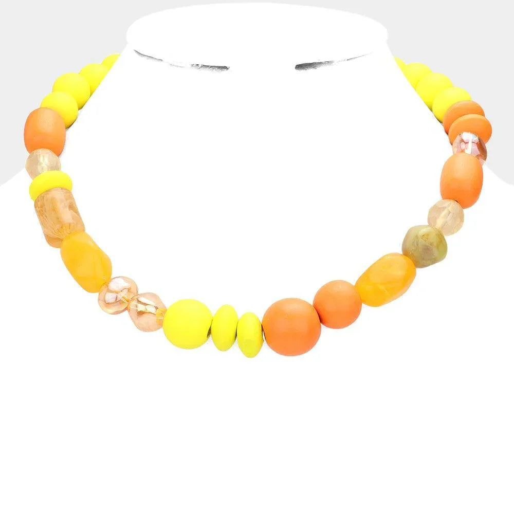 Yellow Marbled Bead Wood Ball Collar Toggle Necklace - Jewelry Store by Erik Rayo