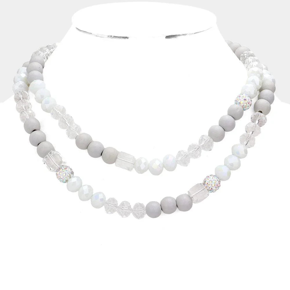 Shamballa Wood Ball Faceted Beaded Double Layered Necklace - Jewelry Store by Erik Rayo