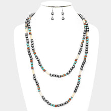 Load image into Gallery viewer, Silver Burnished Metal Ball Wood Beaded Double Layered Necklace
