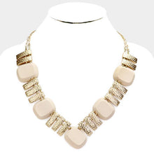 Load image into Gallery viewer, Gold Hammered Bar Wood Bead Collar Statement Necklace
