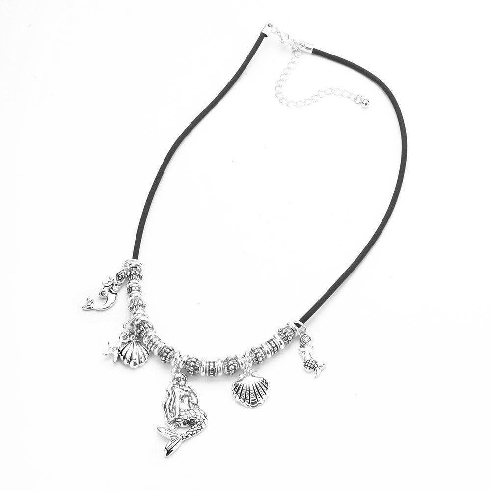 Silver Metal Mermaid Shell Pendant Necklace - Jewelry Store by Erik Rayo