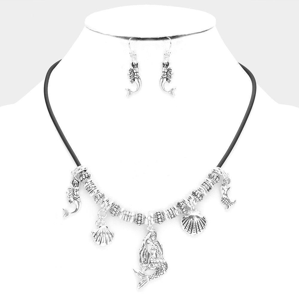 Silver Metal Mermaid Shell Pendant Necklace - Jewelry Store by Erik Rayo