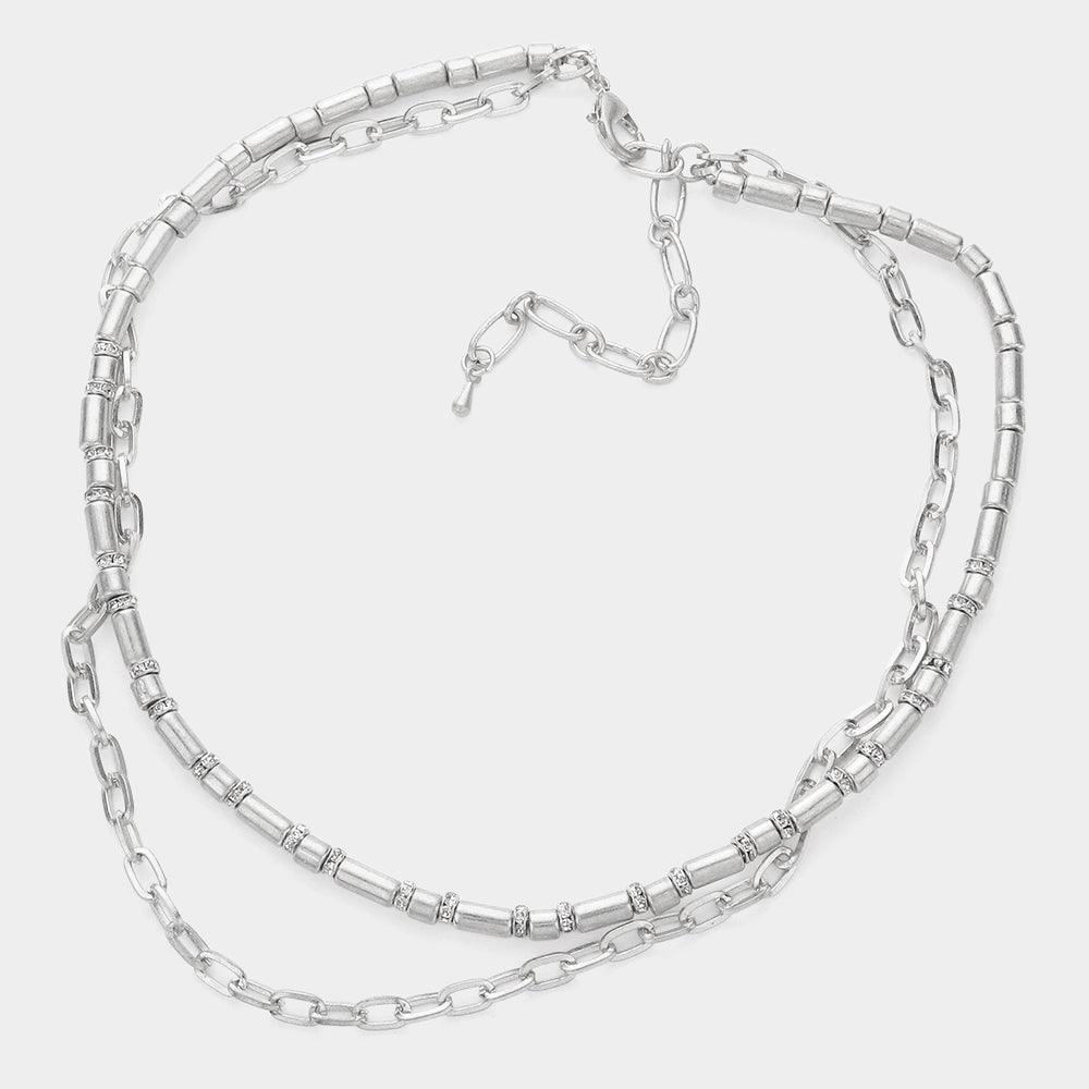 Stone Ring Pointed Open Metal Oval Link Double Layered Necklace - Jewelry Store by Erik Rayo