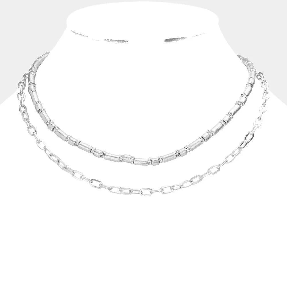 Stone Ring Pointed Open Metal Oval Link Double Layered Necklace - Jewelry Store by Erik Rayo