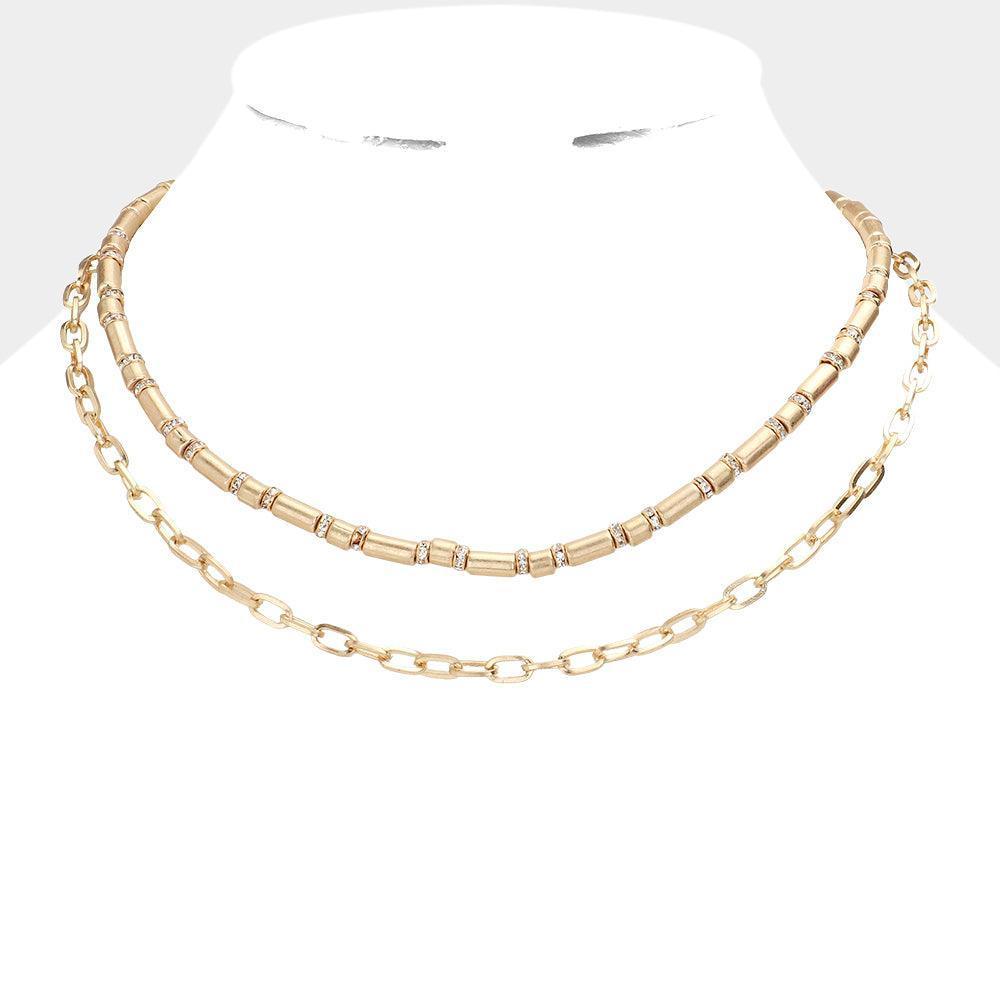 Gold Stone Ring Pointed Open Metal Oval Link Double Layered Necklace - Jewelry Store by Erik Rayo
