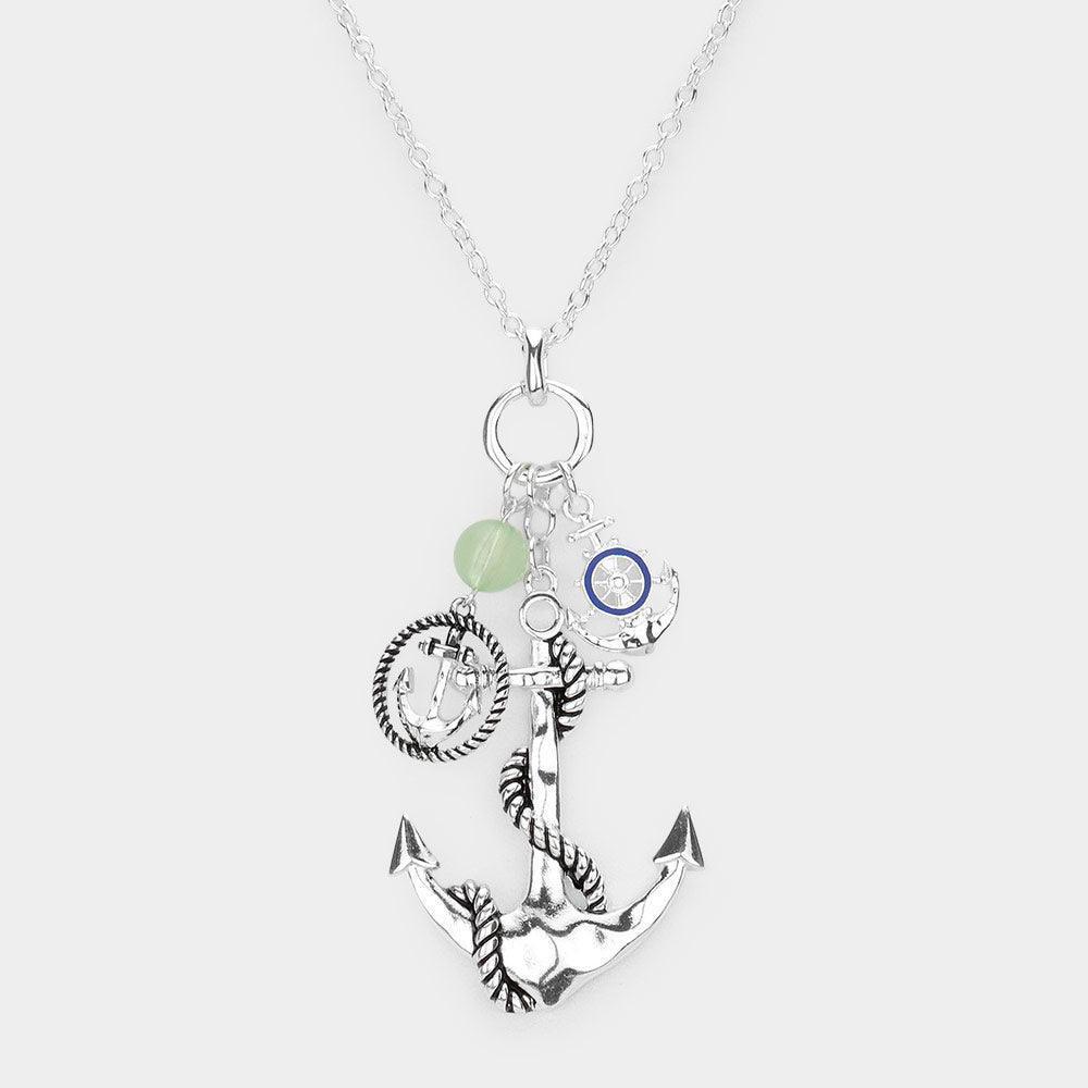 Silver Enamel Ship Heel Detailed Metal Anchor Pendant Necklace - Jewelry Store by Erik Rayo