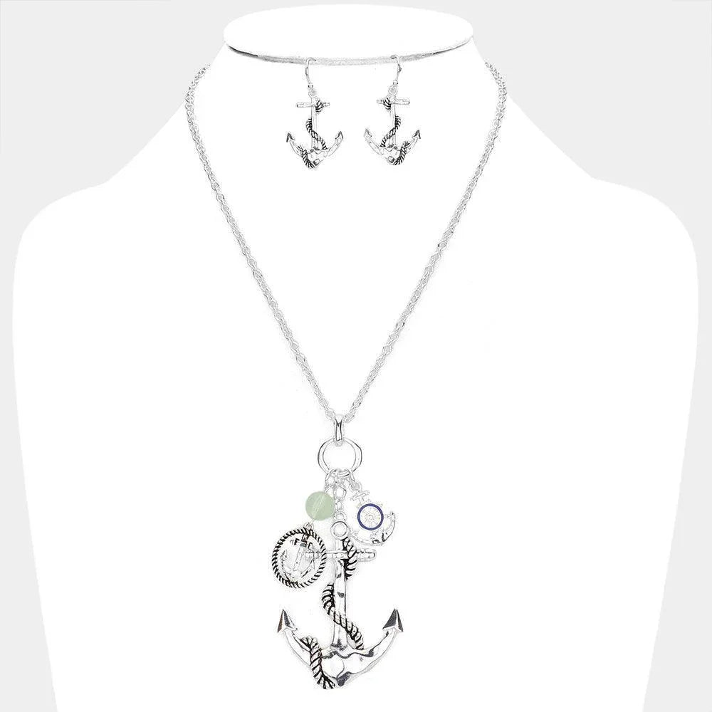 Silver Enamel Ship Heel Detailed Metal Anchor Pendant Necklace - Jewelry Store by Erik Rayo