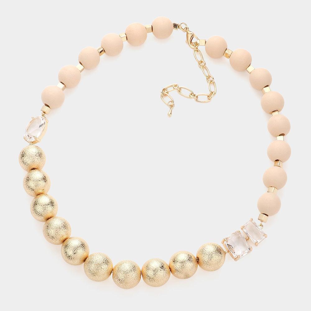 Frosted Metal Wood Ball Lucite Stone Link Necklace - Jewelry Store by Erik Rayo