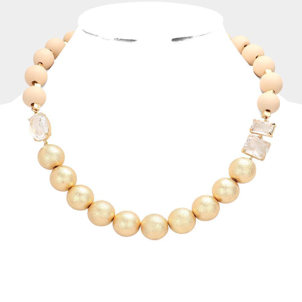 Frosted Metal Wood Ball Lucite Stone Link Necklace - Jewelry Store by Erik Rayo