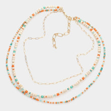 Load image into Gallery viewer, Orange Wood Ball Seed Beaded Triple Layered Bib Necklace
