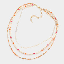 Load image into Gallery viewer, Pink Wood Ball Seed Beaded Triple Layered Bib Necklace
