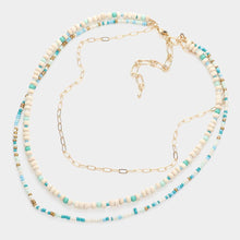Load image into Gallery viewer, Turquoise Wood Ball Seed Beaded Triple Layered Bib Necklace
