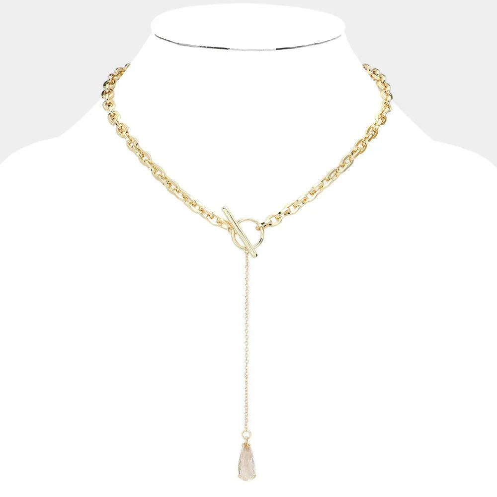 Gold Dropped Teardrop Stone Y Necklace - Jewelry Store by Erik Rayo