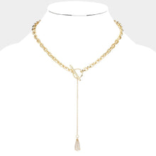 Load image into Gallery viewer, Gold Dropped Teardrop Stone Y Necklace
