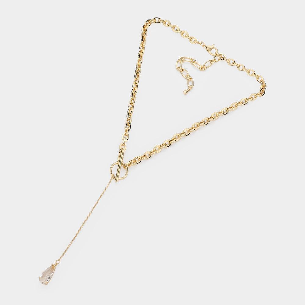 Gold Dropped Teardrop Stone Y Necklace - Jewelry Store by Erik Rayo