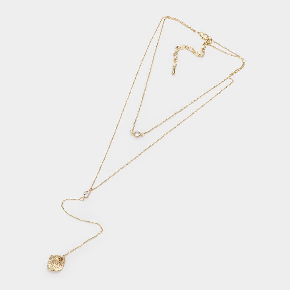 Gold Dropped Abstract Metal Y Necklace - Jewelry Store by Erik Rayo